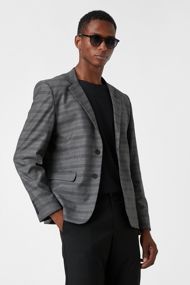 Men's Gray Plaid Jacket 3WAM50021HW