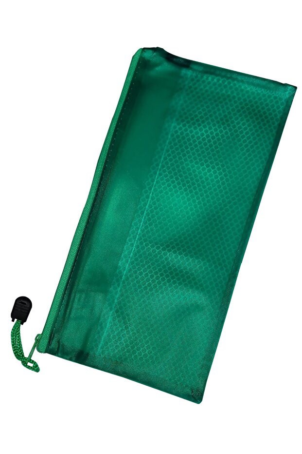 Pen Holder, PP Zippered 2 Compartments 2 Pieces 26x12 Cm Green