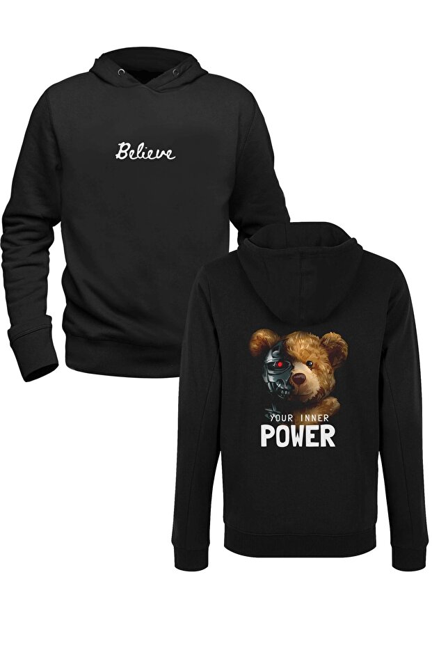 سويت شيرت Power Tedy Bear للأطفال باللون الأسود من الأمام والخلف