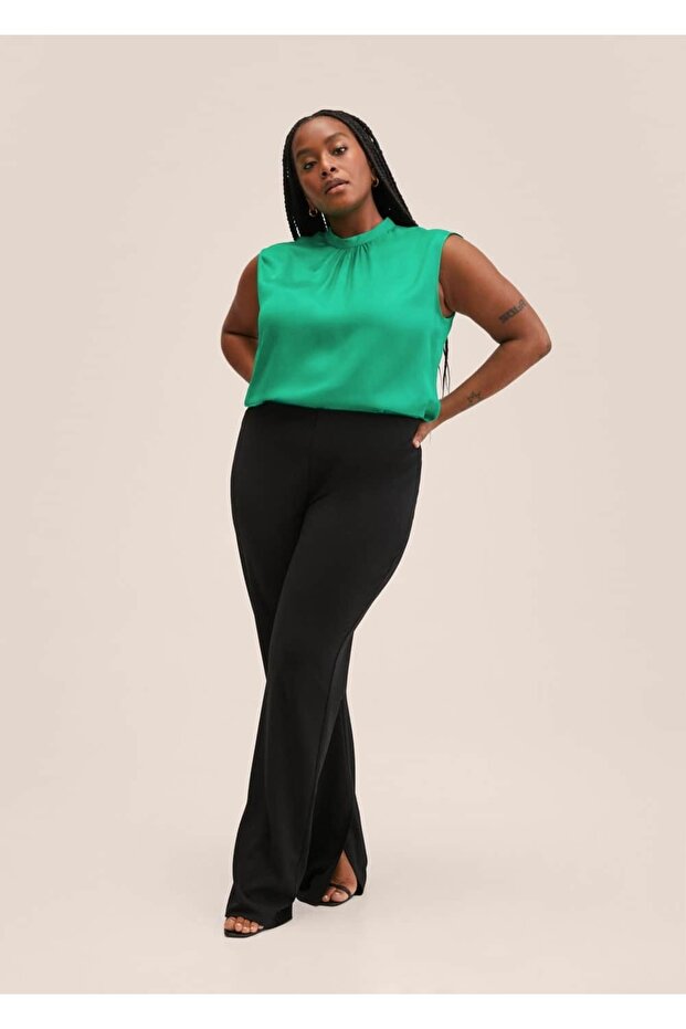 Düğmeli Saten Bluz - 5