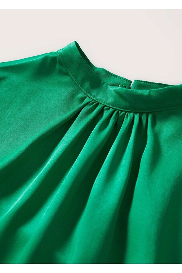 Düğmeli Saten Bluz - 8