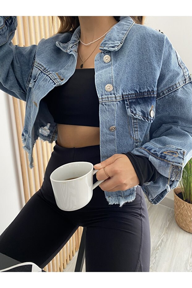Crop Denim Ceket - 3