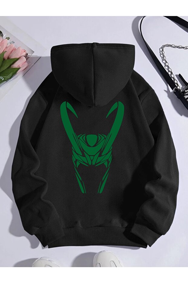 Unisex Black Loki Mischief Printed Hooded Sweatshirt