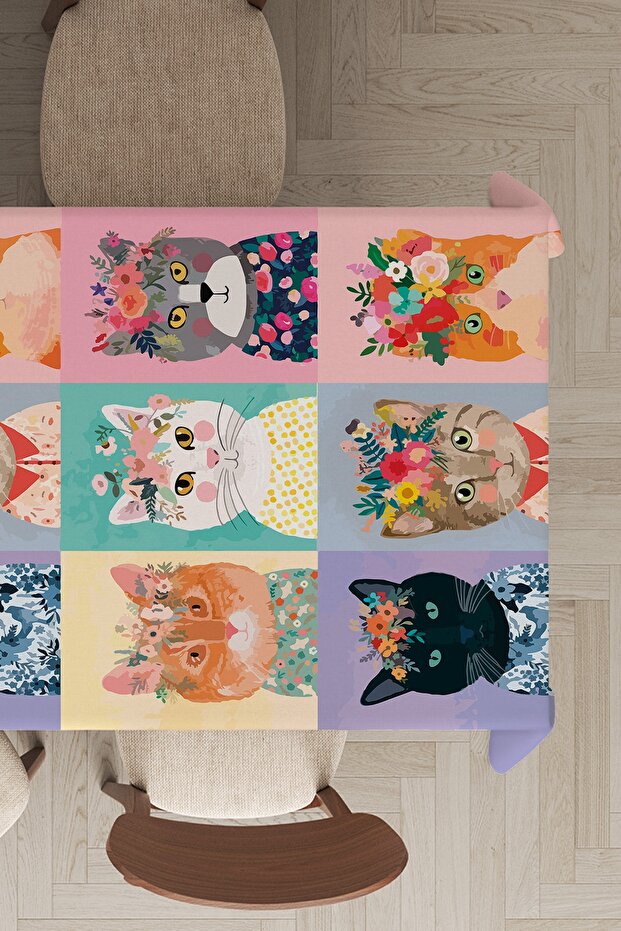 Premium Thai Feather Velvet Washable Stain Resistant Fabric Cat Tablecloth Mso457