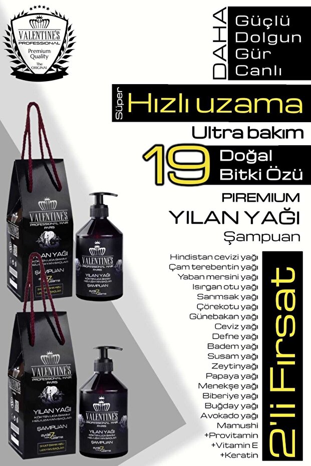 2-Pack Opportunity Package / Premium 19 Natural Plant Extract Premium Snake Oil Fast Growth and Care Shampoo