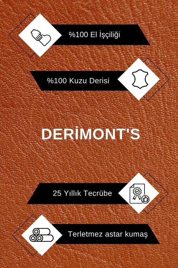 Hakiki Kuzu Derisi Kahverengi Erkek Deri Mont Kolları Işlemeli Deri Ceket - 4