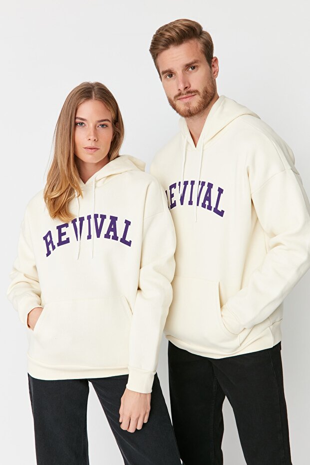 Taş Oversize/Geniş Kesim Kapüşonlu İçi Polar/Sıcak Tutan Unisex Sweatshirt TMNAW22SW1462