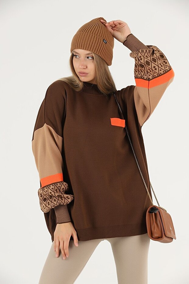 Ag Woman Balloon Sleeve Ethnic Pattern Sweater