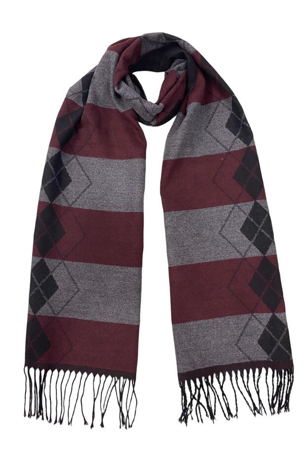 Baklava Pattern Claret Red Black Double Sided Scarf M-26