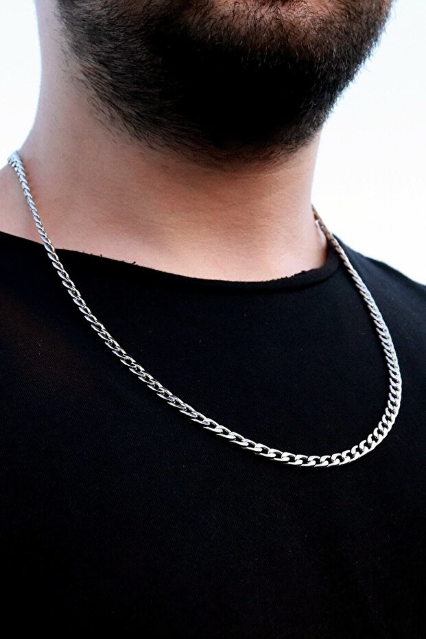 Men's Silver Barley Model Stainless Steel Chain Necklace