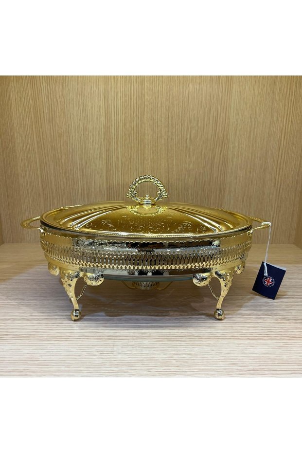 Gold Plated Oval Food Serving with Heater 35 X 22 X 18.5 Cm