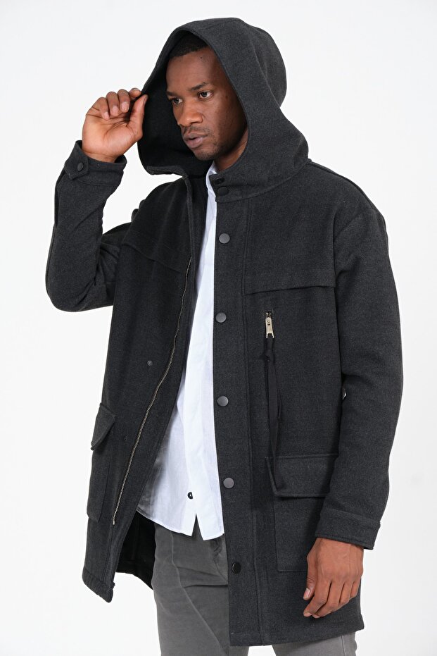 Kapüşonlu Cepli Kaban - 5