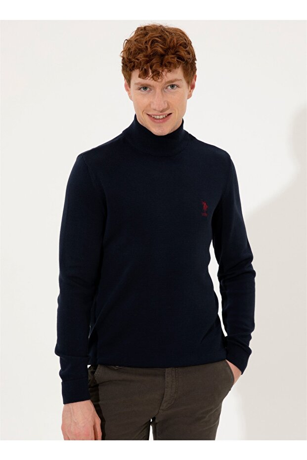 Full Turtleneck Navy Blue Men's Sweater Ybs-sk22