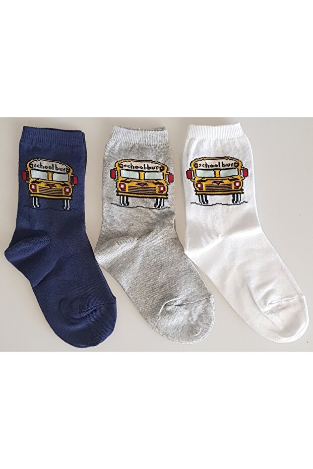 جوارب قطنية منقوشة أمامية للحافلة للأطفال 3 قطع - 1