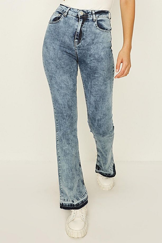 Kadın Açık Mavi Ispanyol Paça Jeans - 4