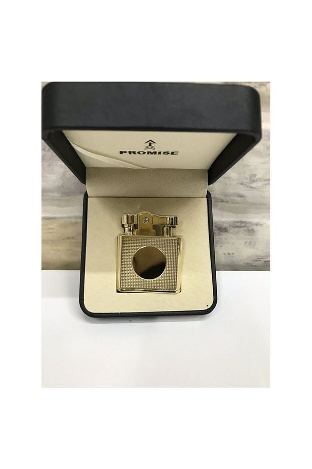 Benzinli Sarı Gold Yuvarlak Logo Desenli Çakmak - 1