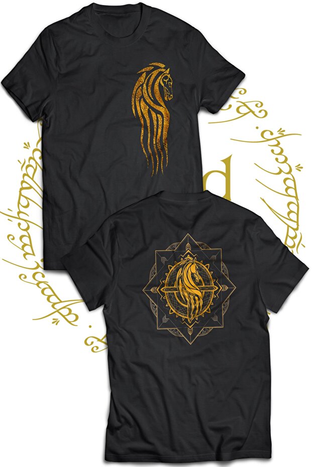 Lotr Rohan Double Printed 100% Cotton Black Large Size T-shirt