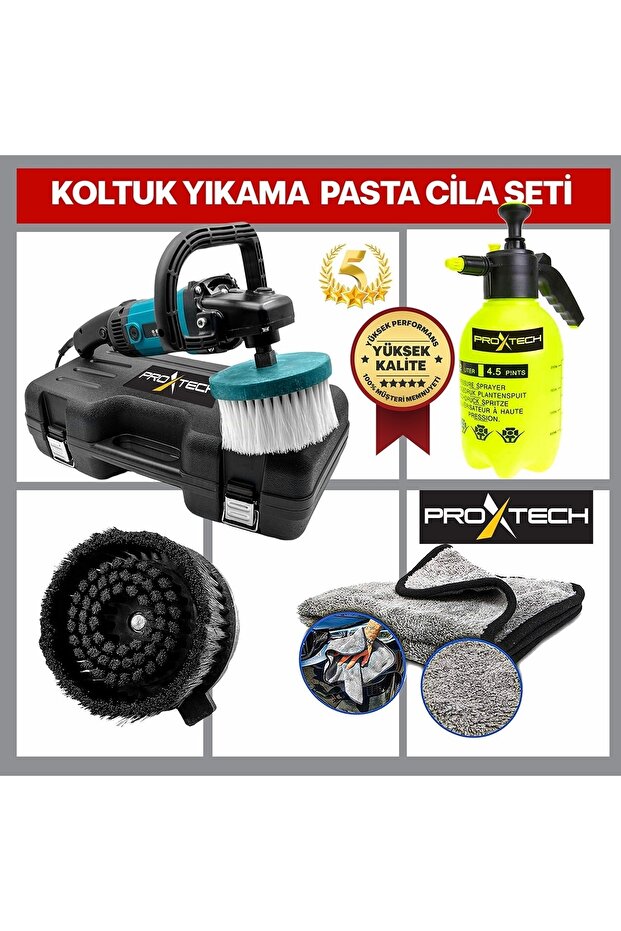 Profesyonel Devir Ayarlı Koltuk Yıkama Pasta Cila Polisaj Makinesi Su Sıçratmaz Fırça Hediye Set - 3