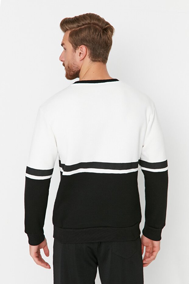 Ekru Regular/Normal Kesim Uzun Kollu Baskılı Panelli Sweatshirt TMNAW23SW00140 - 5