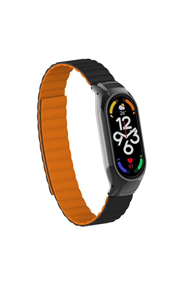 Stylish Cord Design Compatible with Xiaomi Mi Band 7 with Haller Magnet, Black-Orange