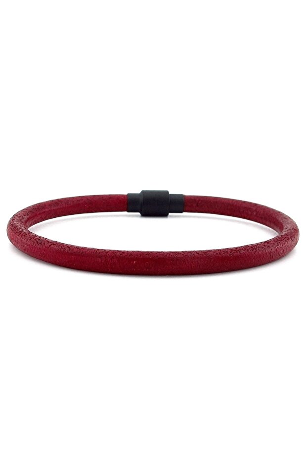 Claret Red Original Antique Leather Black Clip Men's Bracelet M024e