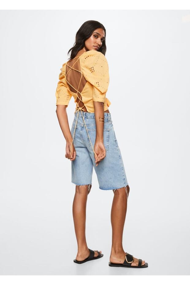 Crop-Bluse mit Puffärmeln - 4