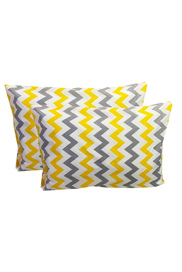 Ranforce Pillowcase of 2, VIP Cotton, 50x70 cm - Yellow Grey Zigzag