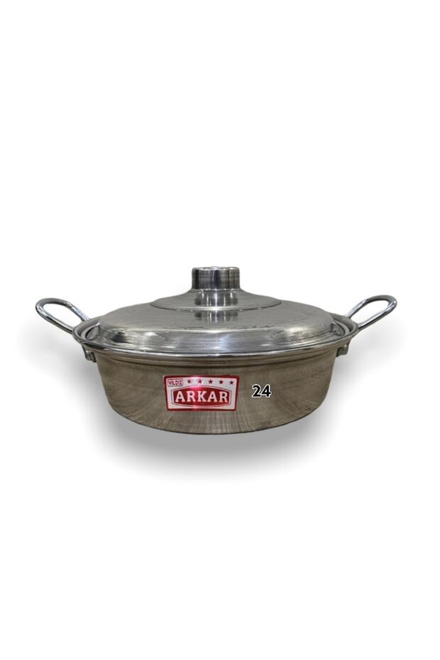 Aluminum Flat Pan Pilaf Frying Pot Metal Handle 24 cm