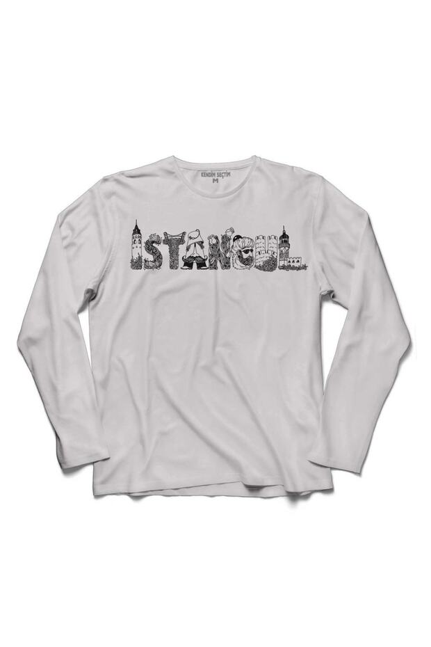 Men's White Historical Istanbul Silhouette Design Ottoman Long Sleeve T-Shirt