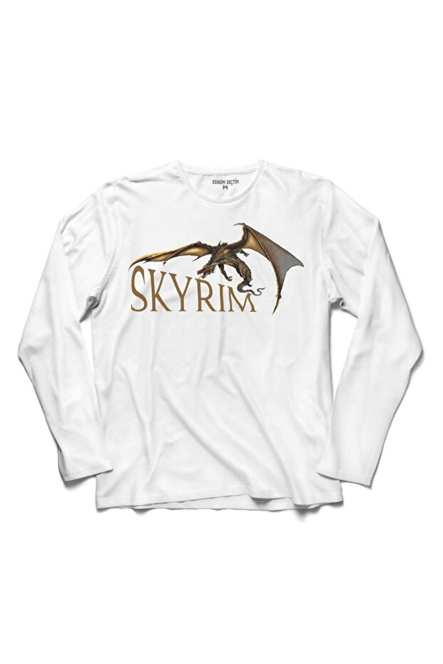 تي شيرت Skyrim Dragon Logo The Elder Scrolls V 2 بأكمام طويلة