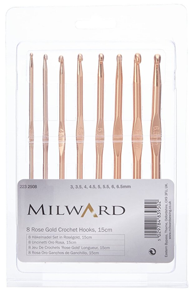 Mılward Rose Gold Metal Wool Crochet Set 8 Crochet 3,3.5,4,4.5,5,5.5,6,6.5 Mm