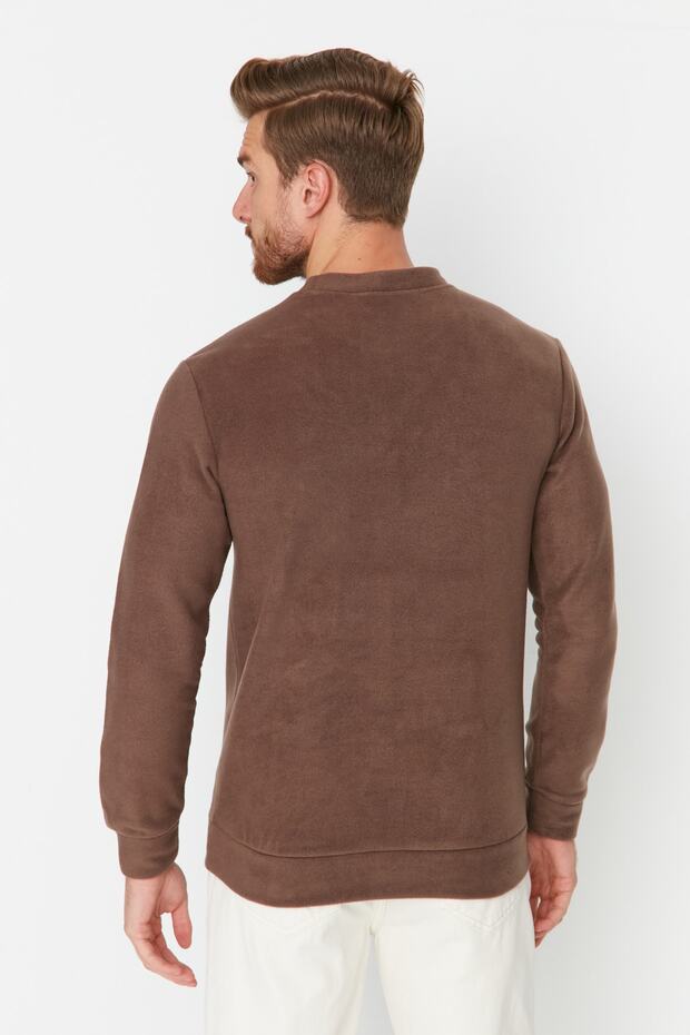 Kahverengi Regular/Normal Kesim Bisiklet Yaka Anti-pilling Polar Sweatshirt TMNAW23SW00340 - 6