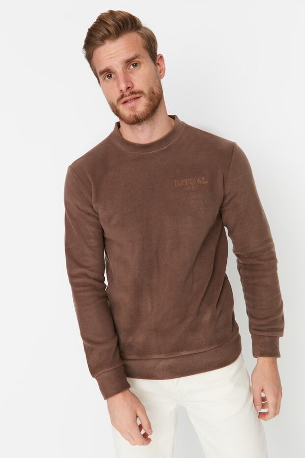 Kahverengi Regular/Normal Kesim Bisiklet Yaka Anti-pilling Polar Sweatshirt TMNAW23SW00340 - 3