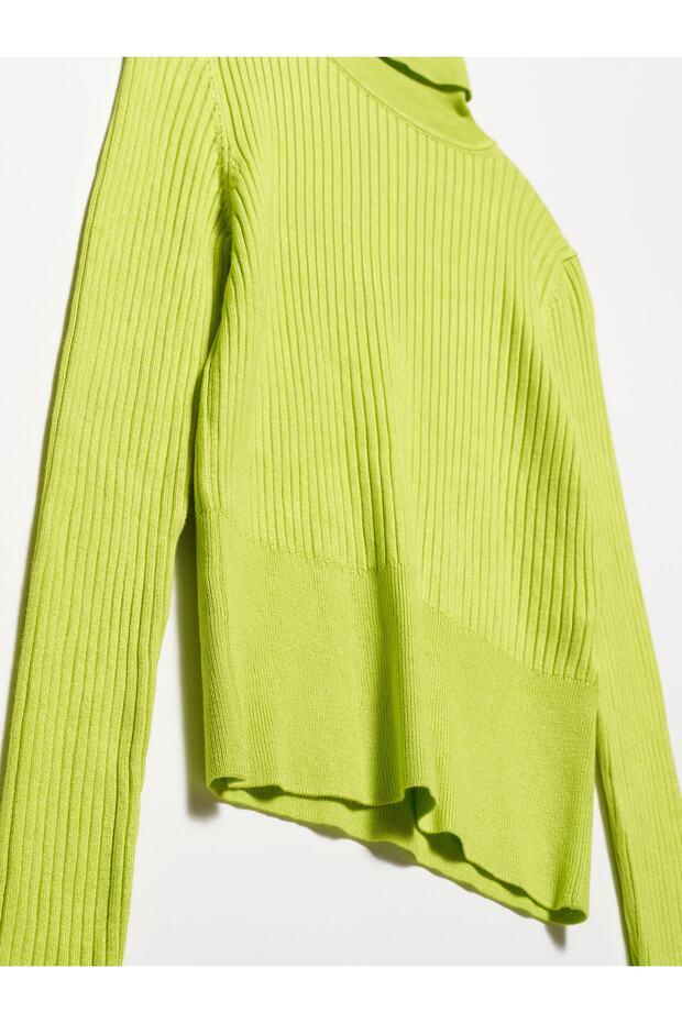 1297 Balıkçı Yaka Fitilli Basic Kazak-lime - 4