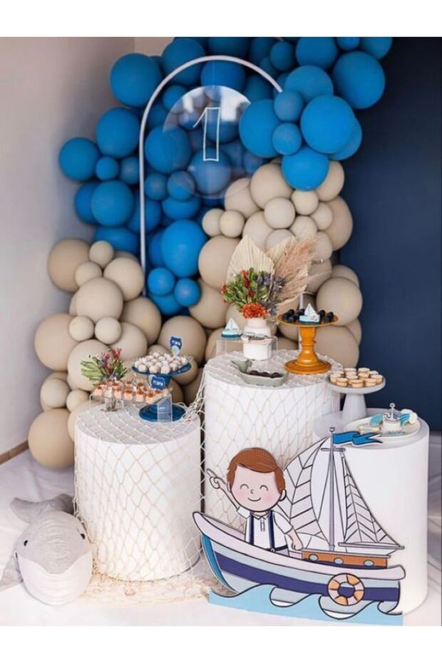Sailor Birthday Concept Balloon Chain 65 Pieces Deep Blue Sea Sand