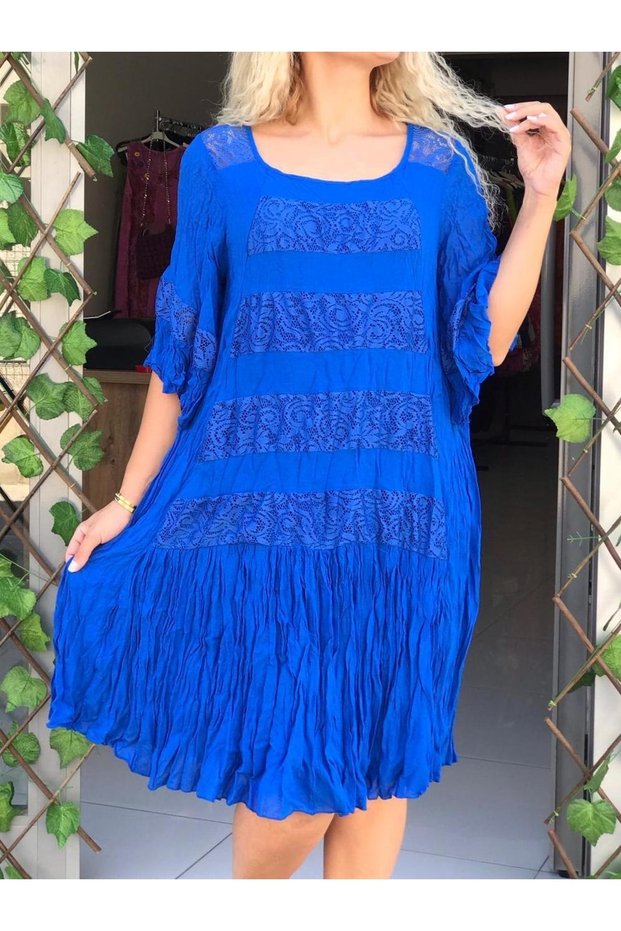 Authentic Voile Cotton Lace Detailed Parliament Blue Dress