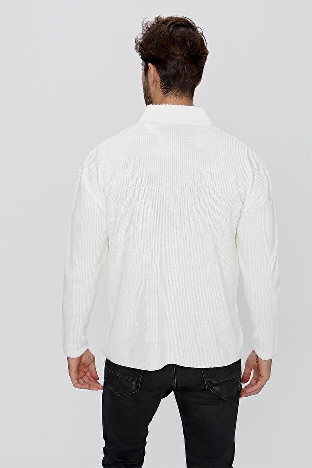 Erkek Regular Fit Selanik Triko Hırka Ekru 23w208 - 6