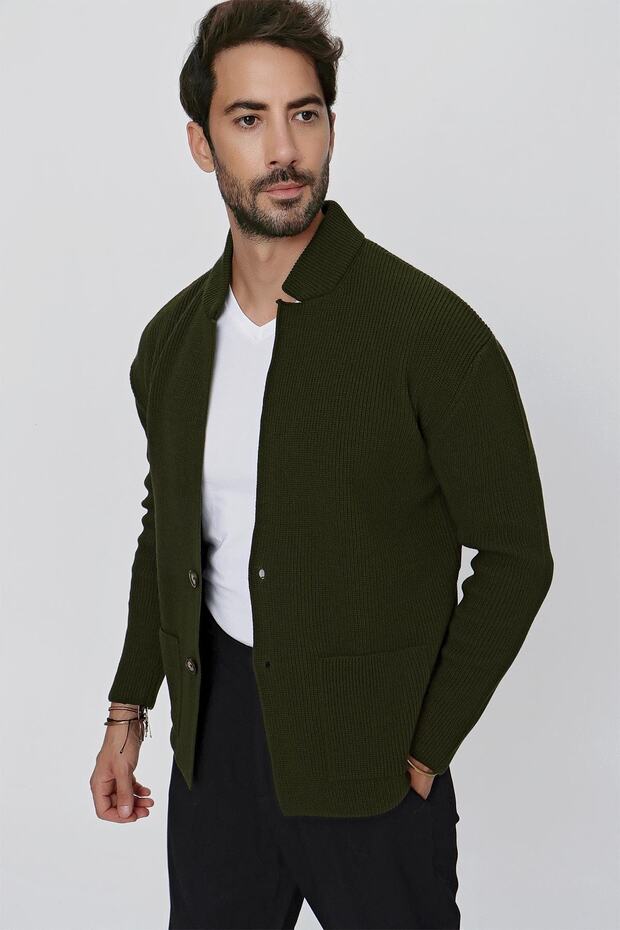 Men's Regular Fit Thessaloniki Knitwear Cardigan Khaki 23w208