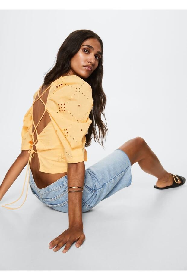 Crop-Bluse mit Puffärmeln - 5