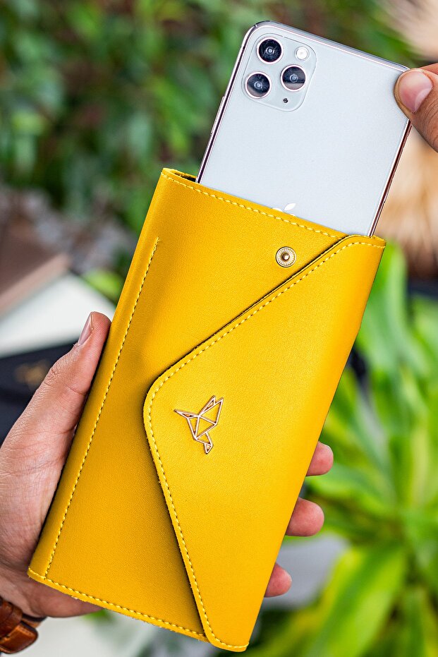 Envelope Model Yellow Women's Wallet with Phone and Coin Compartments