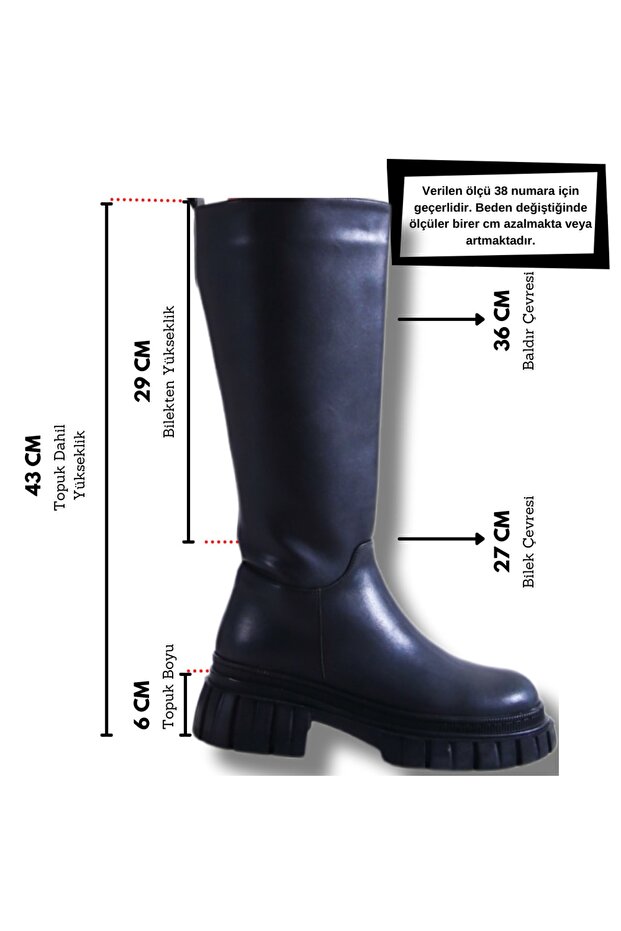 Kadın Deri Çizme Bej Siyah Cilt - 3