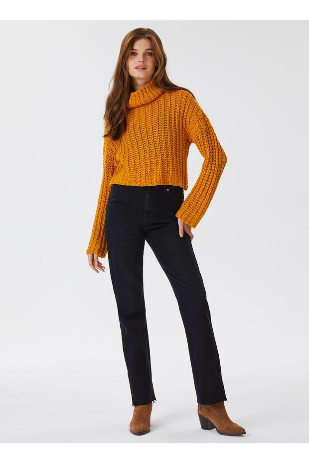 High Collar Knitted Mustard Women's Sweater 231 Lcf 241011 Laura Mustard