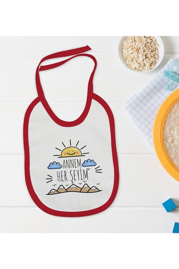 Kids Mom My Everything Designed Red Baby Food Bib-1