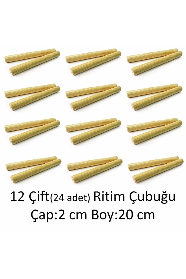 12 Çift 24 Adet 20 Cm Orff Ritim Çubukları -12 Çift 24 Adet - 1