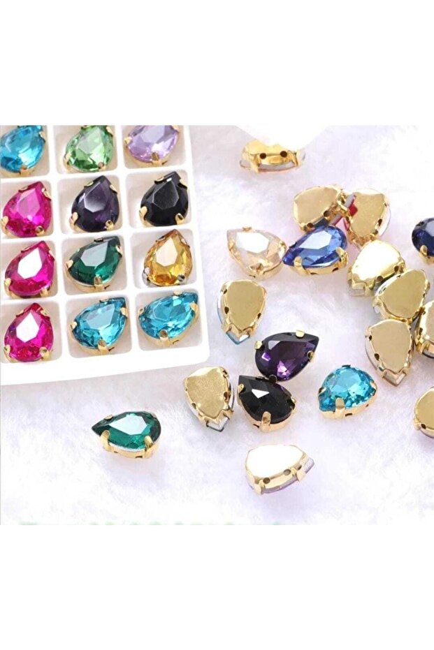 10x14 (1.4 CM) Cased Planted Glass Stone Gold Case Mixed 50 Pieces