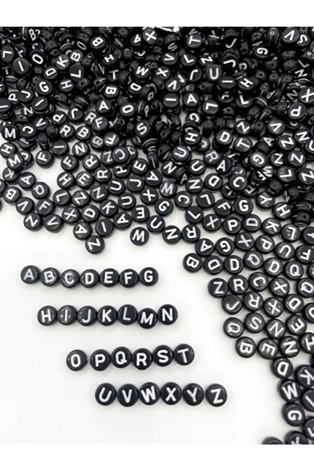 100 Gr Letter Beads - 4X7Mm Flat Black Background White Letter Beads (100Gr,~750 Pieces)