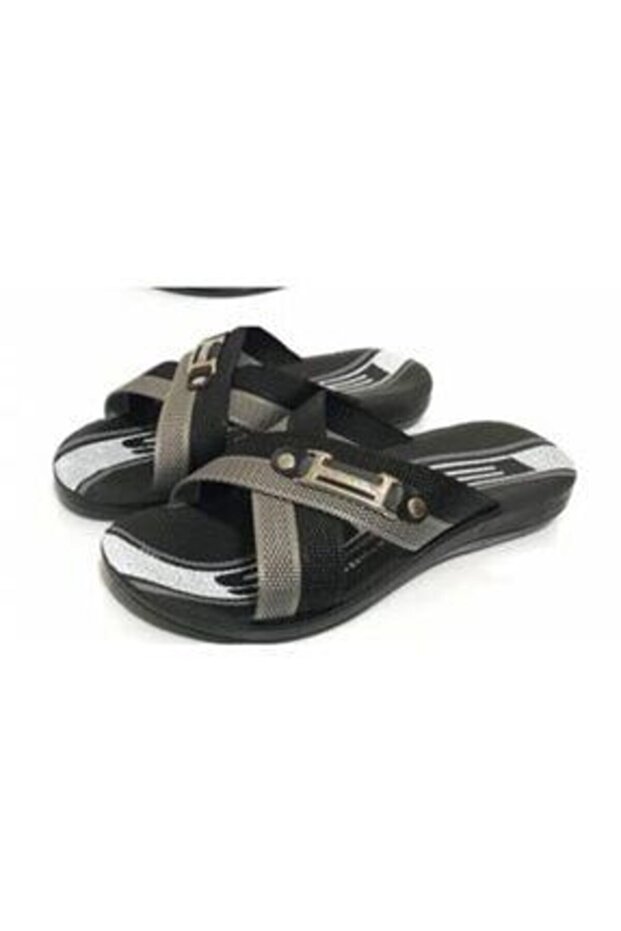 Cross Model Rope Black Gray Daily Men's Slippers