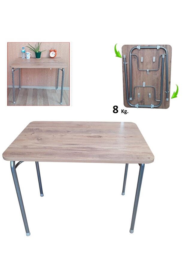 Pratik Katlanır Ayak Mutfak Yemek Masası Balkon Ders Çalışma Piknik Masa 60x80cm Ceviz - 7