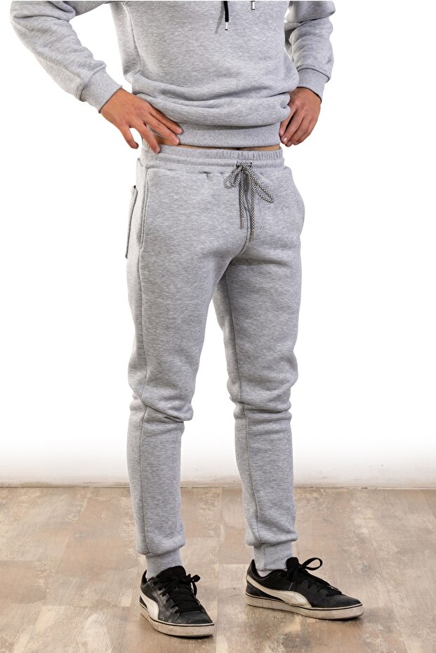 Men's Single Bottom Gray Melange Three Thread Cuffed