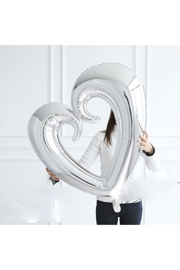 Valentine's Day Curved Big Heart Foil Balloon Silver 96 cm
